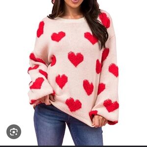 Lovely Melody Red and Cream Heart Sweater